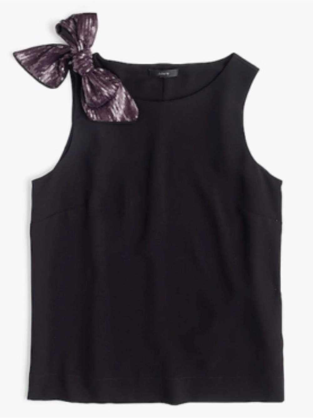 NWT J.Crew Black Drapey Tank with purple Sequin Bow - Picture 8 of 11